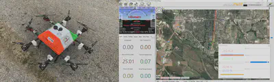 First version of the CopterSonde (left) and Data link software with additional weather params plotter developed in-house (right)