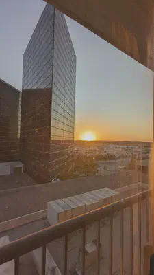 Sunset view over the Blue Dome district of Tulsa, Oklahoma as viewed from the Hyatt Regency Downtown.